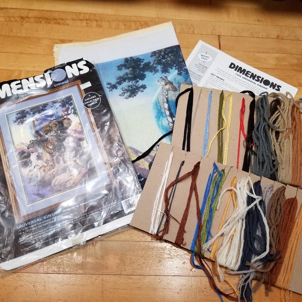 1997 Dimensions #1505 Crewel Kit Universal Kinship Animals Open Pkg USA 14x20